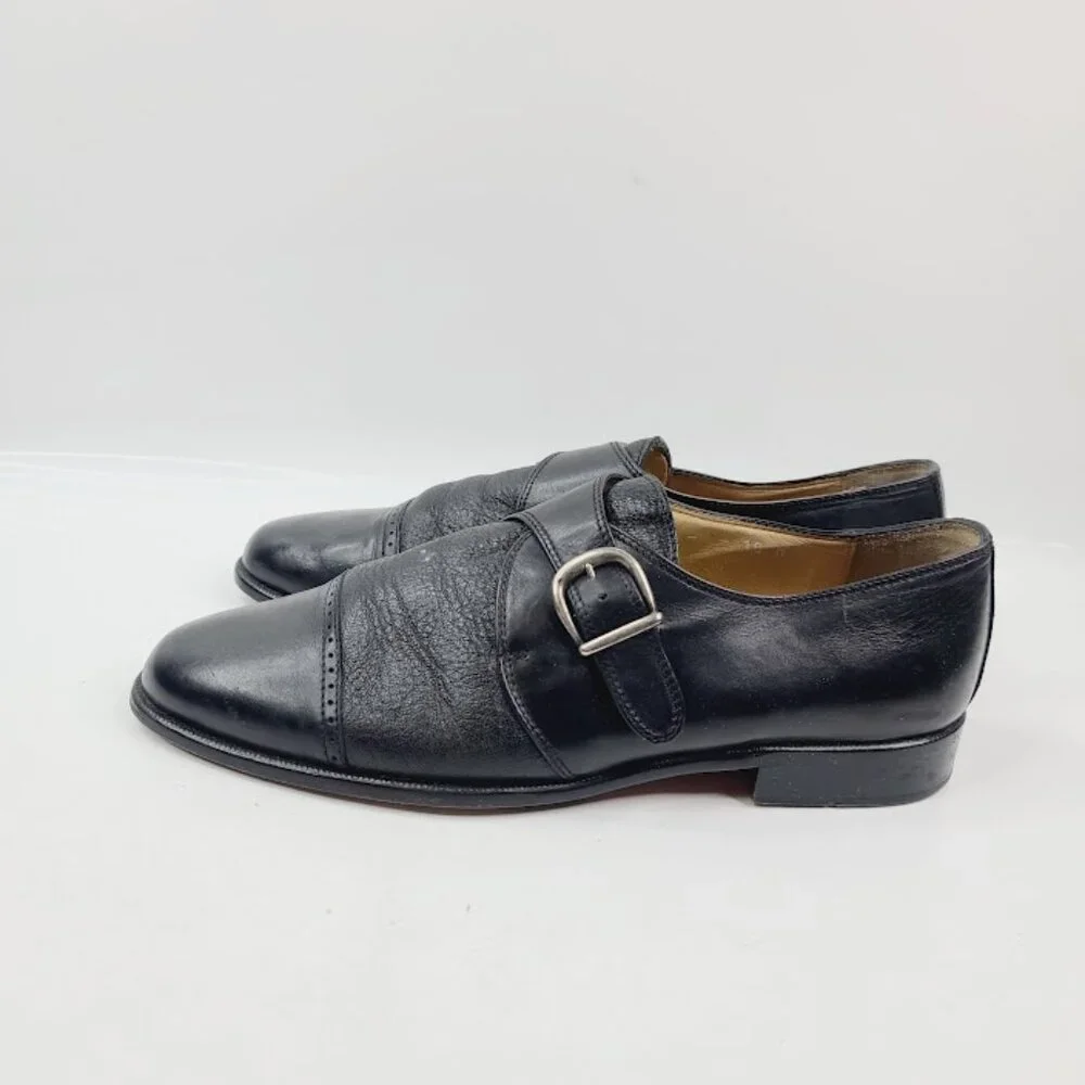 Vito Rufolo Men's Black Italian Leather Almond Monk Strap Oxford Dress Shoes 10